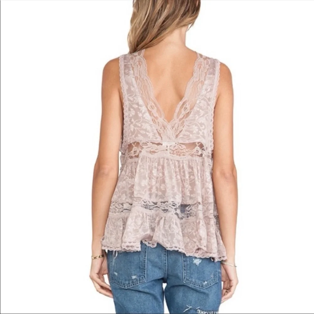 Intimately Free People Trapeze Lace Deep V Top in Pale Mauve - Picture 3 of 12